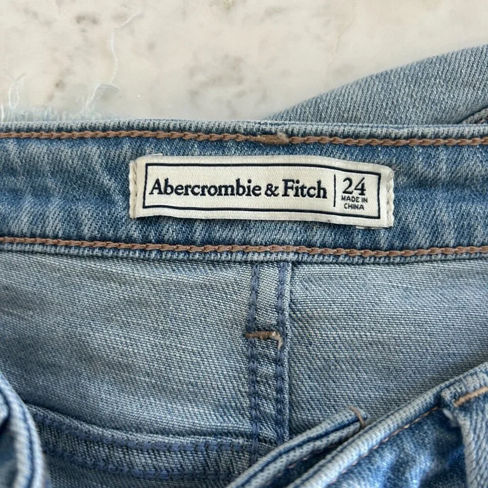 Abercrombie & Fitch Jean Skirt Pencil Raw Hem Denim Stretch Light Wash